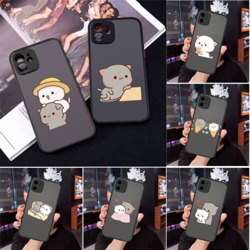 Cartoon cute Peach cat lovely Phone Cases Matte Transparent for iPhone 7 8 11 12 s mini pro X XS XR MAX Plus cover funda shell