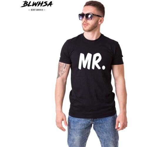 BLWHSA Couple T-shirt Printing MR 100% Cotton Short Sleeve Black Gray White Simple Fashion High Quality Cool T shirt For Men