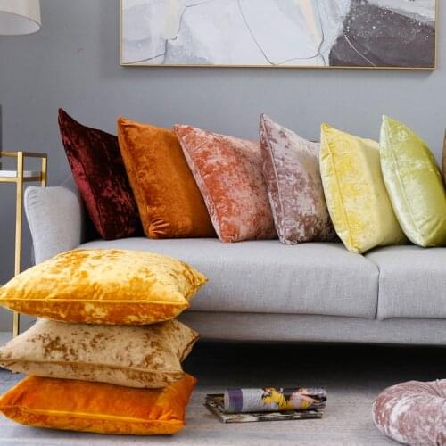 Soft Pillow Cover Yellow Golden Orange Brown Plush Solid Cushion Cover Fringed Home Decorative 50x50cm for Sofa Bed Chair