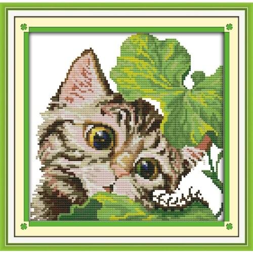 A curious cat cross stitch kit 18ct 14ct 11ct count printed canvas stitching embroidery DIY handmade needlework