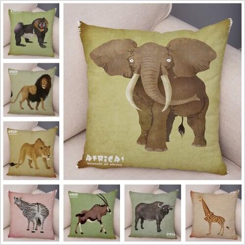 Wild Animals of Africa Style Cushion Cover Pillowcase for Sofa Home Car Decor Elephant Super Soft Short Plush Pillows case