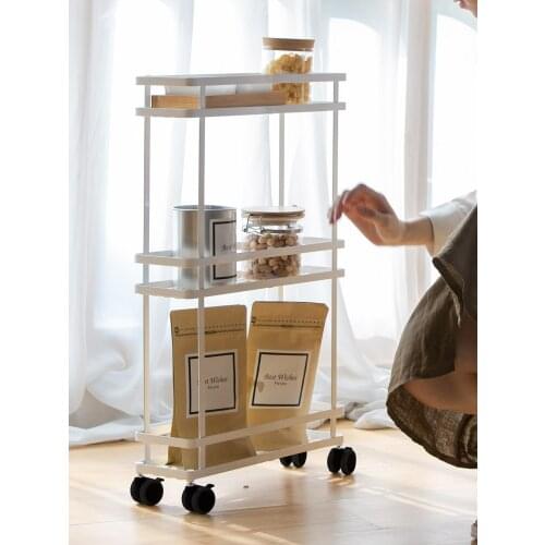 Crack storage rack mute pulley storage shelf push handle refrigerator gap bathroom movable storage rack circular arc guardrail l