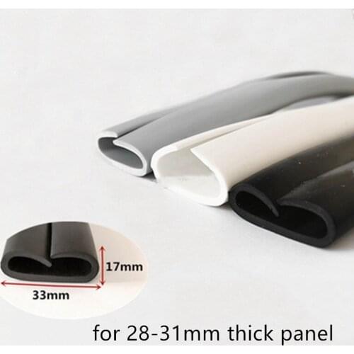 Rubber U Sealing Strip 17x33mm 31mm thick Glass Metal Car Wood Panel Board Round Edge Encloser Shield Gray White Black