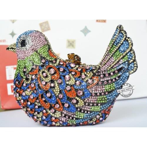 Luxury Handcraft Diamond Crystal Evening Bag Rhinestone Animal Bird Evening Clutch Bag for Party Lady Bling Wedding Purse