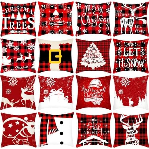 2021 Merry Christmas Cushion Cover 45cm Elk Santa Claus Short Plush Sofa Pillow Cover Home Decor Pillowcase Christmas Decoration