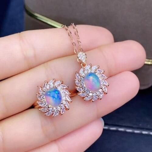 The Best Gift for Your loved Girl Natural and Real Opal jewelry set Natural Real Opal 925 sterling silver 1pc pendant,1pc ring