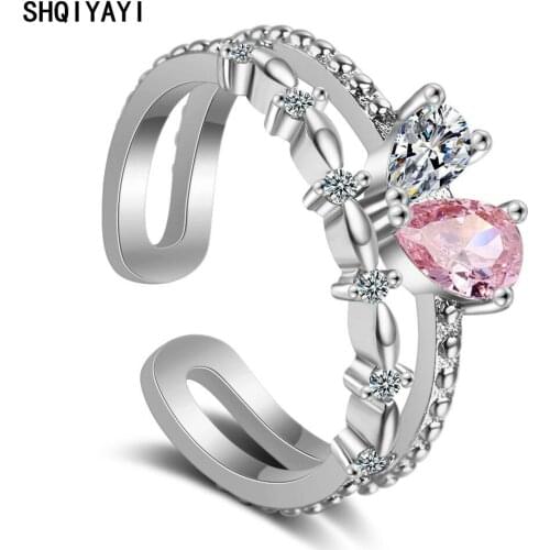 SHQIYAYI Heart Shaped Wedding Engagement Rings For Women Pinks Cubic Zirconia Hot Fashion Jewelry Gifts CZ Crystal Resizable 317