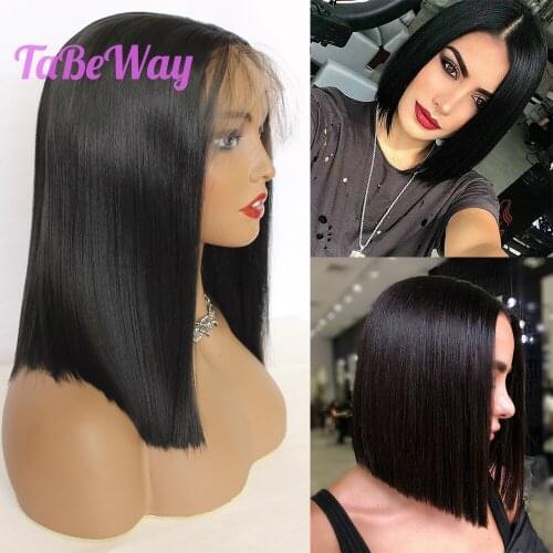 TaBeWay 13x6 Bob Synthetic Lace Front Wigs Black Color Short Hair Resistant Glueless With Natural Hairline for Women