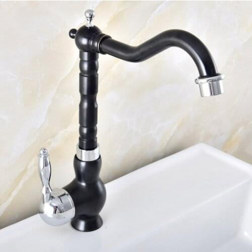 Black Oil Rubbed Bronze Polished Chrome Brass Kitchen Wet Bar Bathroom Sink Faucet Swivel Spout Mixer Tap Single Hole mnf490