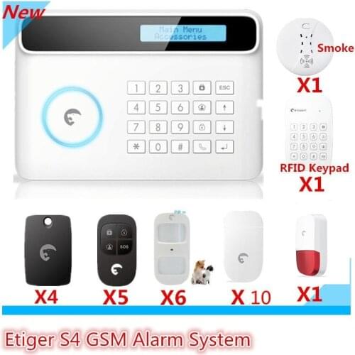 Etiger Brand DIY Alarm Wireless GSM Alarm System Smart Home Burglar Alarm system With LCD Display and RFID tags keypad