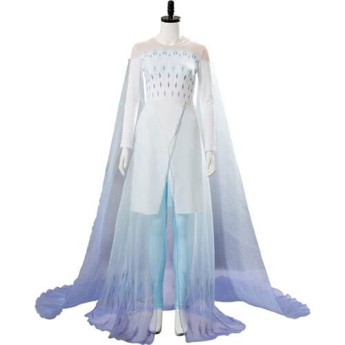 In Stock) Queen Elsa Cosplay Costume Ahtohallan Cave Snow Flake Cosplay White Uniform Dress Halloween Costume