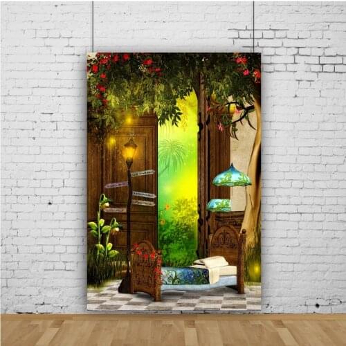 Painted Fantasy Fairy Tale Forest Portrait Photography Vinyl Background Decor Wood Bed Photocall Backdrop for Photo Studio Props