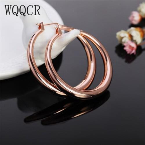 WQQCR 35MM Smooth large ersonality Super Big Circles Hoop Earrings For Women Fashion Rose gold Jewelry Bijoux Trendy Statement