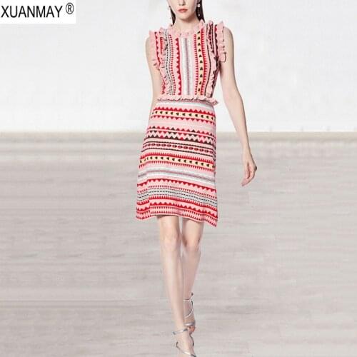 Fashion Streetwear Long Pink Summer Knit Sweater Dress 2018 Summer Stretch slim Love pattern of knitted jacquard Sweater Dress