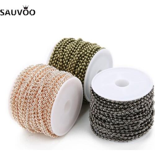 10Yard/roll 1.5mm 2mm 2.4mm Round Ball Beaded Chain 7 Colors Iron Bulk Necklace Chain for DIY Bracelets Jewelry Making Materials