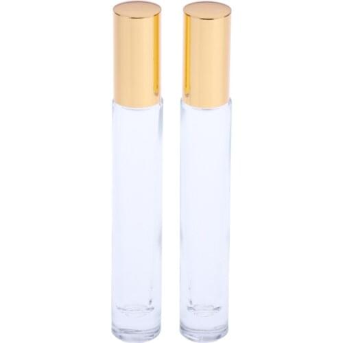 2Pcs Empty Refillable Glass Perfume Roller Ball Bottles Essential Oil Vials