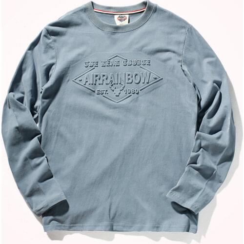 2020 Autumn New Mens Fashion 100% Cotton Letter Printed T-shirt Long-Sleeved O-neck American Retro Bottoming Shirt