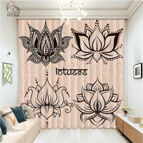 3D Lotus Printing Moroccan Living Room Modern Europe Flowered Curtains Home Decoration Scandinavian Style Curtains Micro Shading