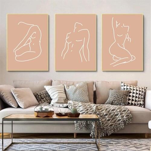 Abstract Women Body Line Drawing Wall Art Poster Beige Bedroom Decoration Minimalist Canvas Painting Nordic Pictures Home Decor
