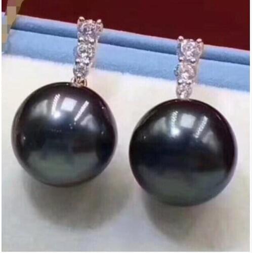 >>>>noble jewelry 925 silver 9-10 MM natural black white Freshwater Pearls earrings