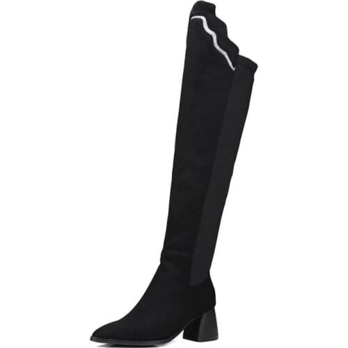 Big Size 9 10 11-17 thigh high boots knee high boots over the knee boots women ladies boots Lace splicing sleeve