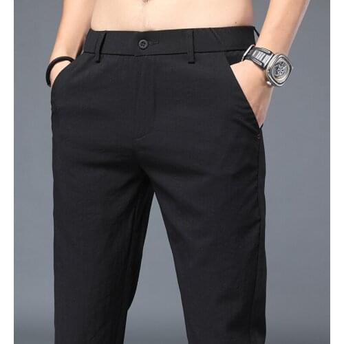 2021 Spring Summer New Casual Pants Men Slim Fit Soft Stretch Fabric Fashion Thin Trousers Male Brand Clothing 28-38 Khaki Green