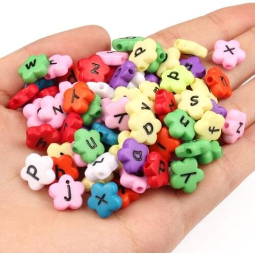 11mm Mixed Color Letter Acrylic Bead Flower Shape Alphabet Loose Spacer Beads for Jewelry Making Diy Bracelet Necklace Wholesale