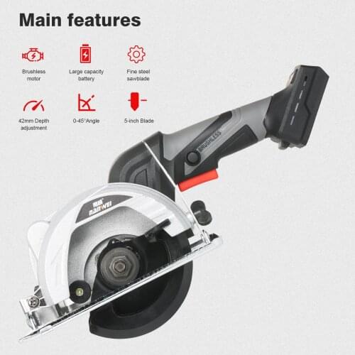 Electric Cordless Circular Saw Brushless Circular Saw Machine Power Tools Rechargeable Battery 0°- 45°Bevel Angle Adjustable