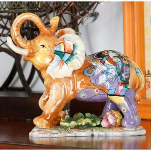 EUROPEAN HAND PAINTED LUCKY BEAUTIFUL ELEPHANT ART SCULPTURE ANIMALS FIGURINE CREATIVE CERAMICS CRAFT DECORATIONS FOR HOME R3848