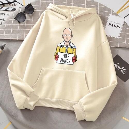 Free One Punch Man Cool Anime Hoody Women Personality Loose Streetwear O-Neck Sweatshirt Fleece Comfortable Womens Hoodies