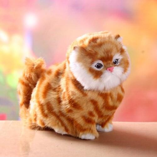 Simulation cat furry fur 20x 16cm yellow cat, miaow sound cat hard model home decoration gift h1215