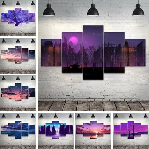 HD Printed Mountain Lake Canvas Painting Wall Art Sunset Landscape Poster Home Decor Living Room Modular Cartoon Pictures Frame