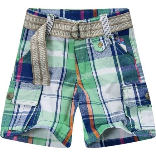 2015 new arrival baby boy plaid shorts adjustable waist with belt cotton 100% XKK12