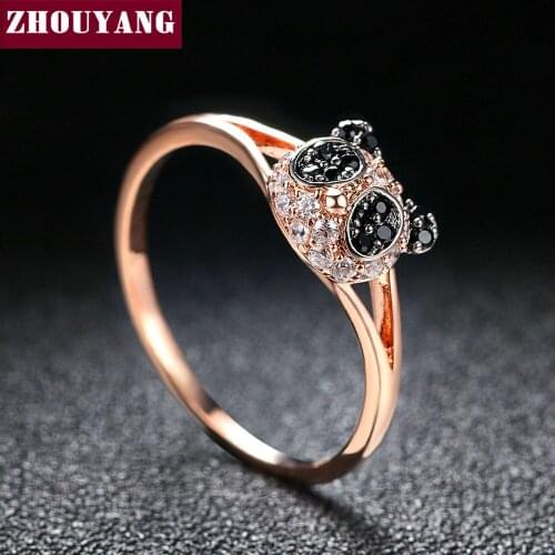 ZHOUYANG Cute Panda Ring For Girls Crystal Rose Gold Color Made with Genuine Austrian Crystal Full Sizes Womens Jewerly ZYR119