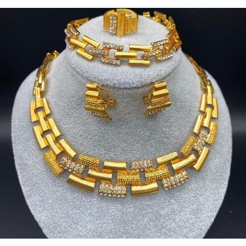 Dubai Jewelry Sets For Women Gold Earrings Ring Set Arab Necklace African Bridal Bracelet Wedding accessories Gift