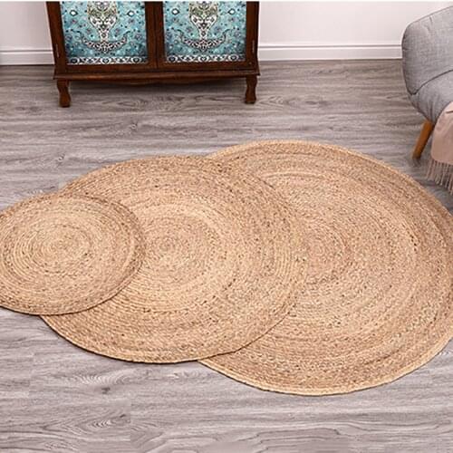 Corn Husk Hand Woven Area Carpet Rugs Water Reed Circular Floor Mats Natural Material Weaving Straw Carpet Home Decor