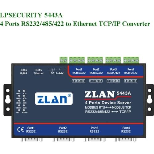 LPSECURITY ZLAN5443A 4 ports RS232/RS485/RS422 to TCP/IP ethernet converter modbus RTU gateway multihost serial device server