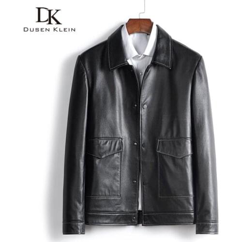 Men Genuine Leather Jacket Real Cow Leather Jackets Casual Short Black Pockets Autumn New Jacket for Man 319