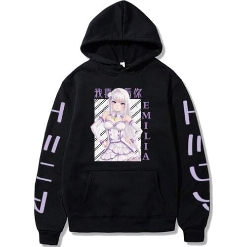 Harajuku Anime Men Re:Zero -Starting Life in Another World Hoodies Sweatshirts Emilia Printed Unisex Casual Male Streetwear Tops
