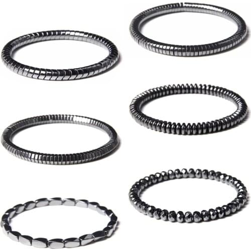 Irregular Faceted Hematite Bracelets Men Natural Balance Energy Rondelle NO MAGNETIC Stone Beads Bangle Couple Elastic Jewelry