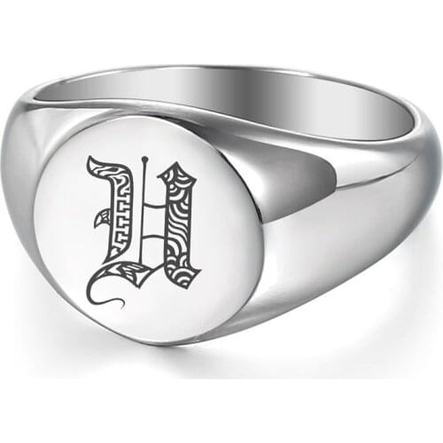 13mm Initial Letter A-Z Women Signet Chunky Round Ring 316L Stainless Steel Punk Stylish Knuckle Ring Customized Jewelry DHR442