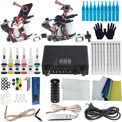 Pro Tattoo Kits Tattoo Machine Set Tattoo Power Supply Tattoo Ink Cups Tattoo Supplies Tattoo Needles Cartridges for Beginners
