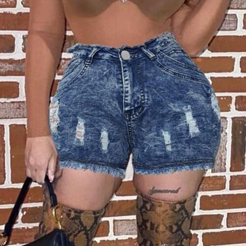 Blue High Waist Straight hole Denim Shorts Women 2021 Summer Cotton Tassel Ripped Streetwear Jeans Shorts Lady Black Short Jeans