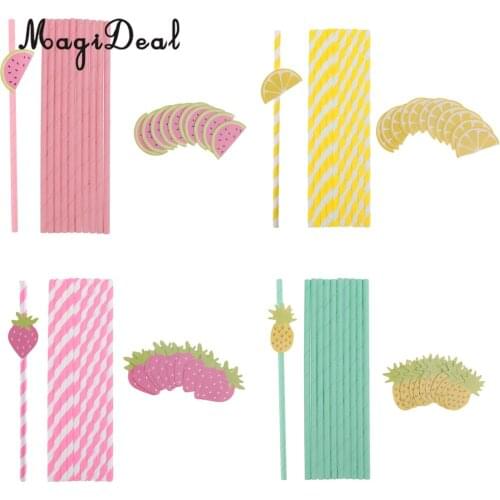 10pcs Hawaiian Tropic Fruit Style Drinking Straws With Paper Cards Pineapple Strawberry Lemon Watermelon Sipping Straws