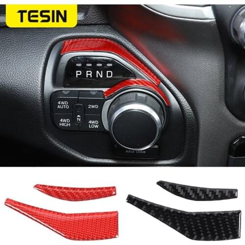 TESIN Soft Carbon Fiber Car Gear Indicator Decoration Strip Stickers For Dodge RAM 1500 2018-2021 2 Pcs Car Interior Accessories