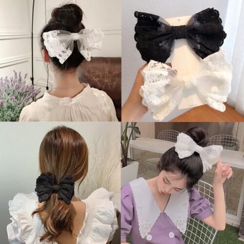 Spring and Summer New Black and White Lace Bow Hairpin Womens Korean Fashion Hair Accessories