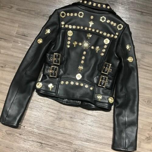 Genuine sheep leather jacket lady lambskin top wear