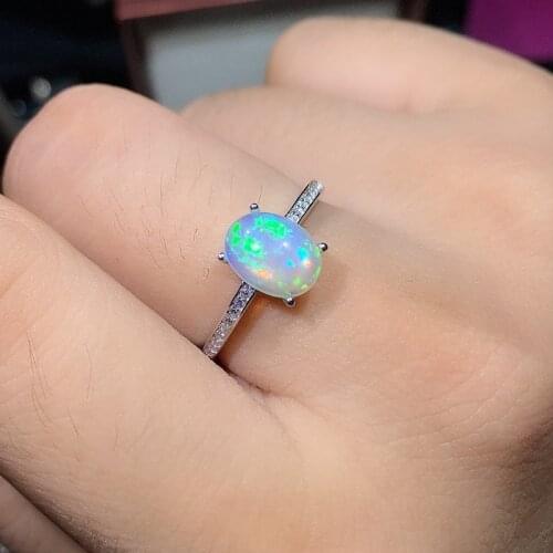 Uloveido Natural Oval Opal 6*8mm Solitaire Ring for Women, 925 Sterling Silver Fine Jewelry, Gemstone Birthday Gift FM2646