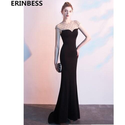 Vestido De Festa 2019 Sexy O-Neck Black Evening Dresses Long Dress Luxury Beading Mermaid Evening Dress Elegant Robe De Soiree