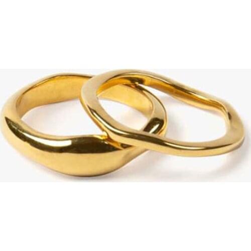 Wave irregular stackable ring for women stainless steel gold color plain vintage ring minimalist fashion